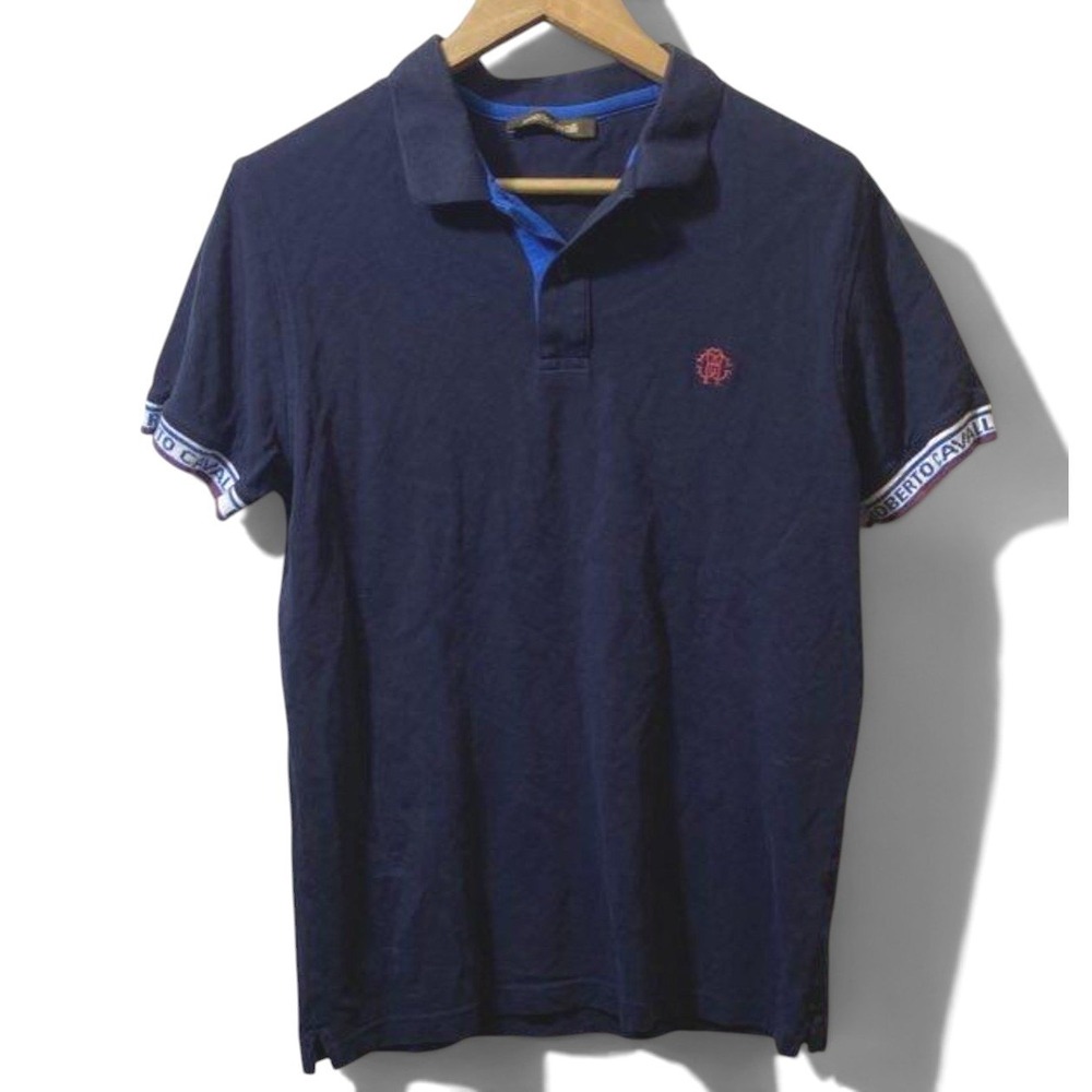 Roberto Cavalli Polo Shirt‎ Mens Navy Blue Logo Short Sleeve Designer Italy